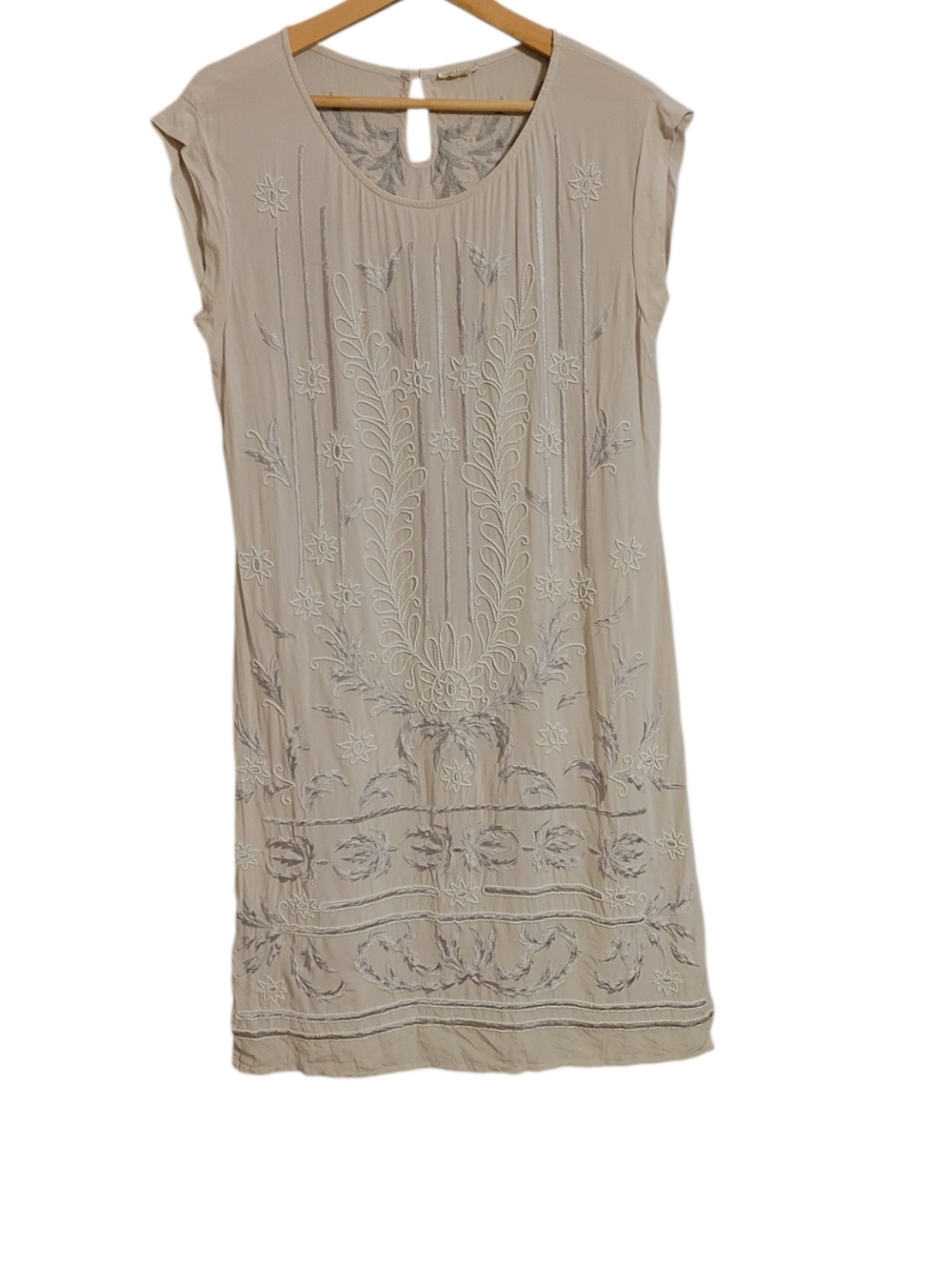 Sundance Gray Embroidered Beaded Floral Boho Dress